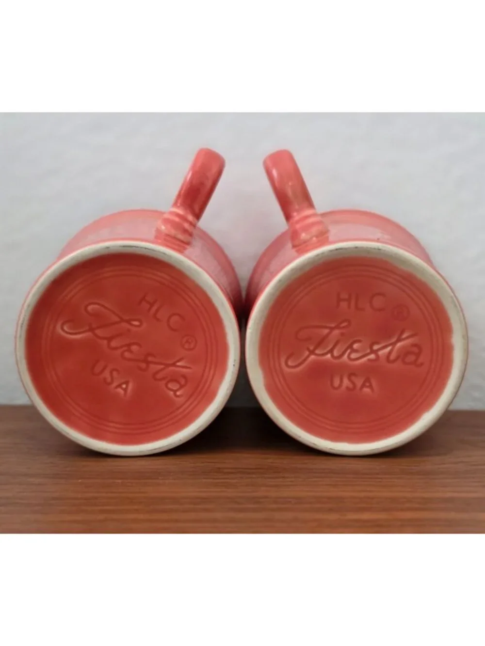 Set Of 2 FIESTA Persimmon Orange Ceramic Ring Handle 10.25 oz Coffee Mugs - USA